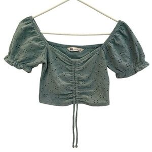 SO Juniors XS Puff Sleeve Top Cinch Front Unique Green